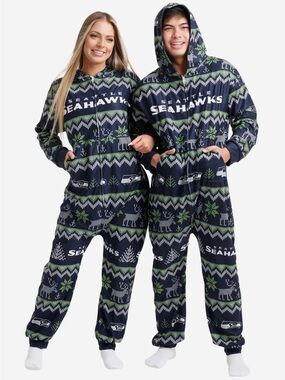 Seattle Seahawks Hooded Onesie Pajamas  - Christmas, Superbowl, Unisex